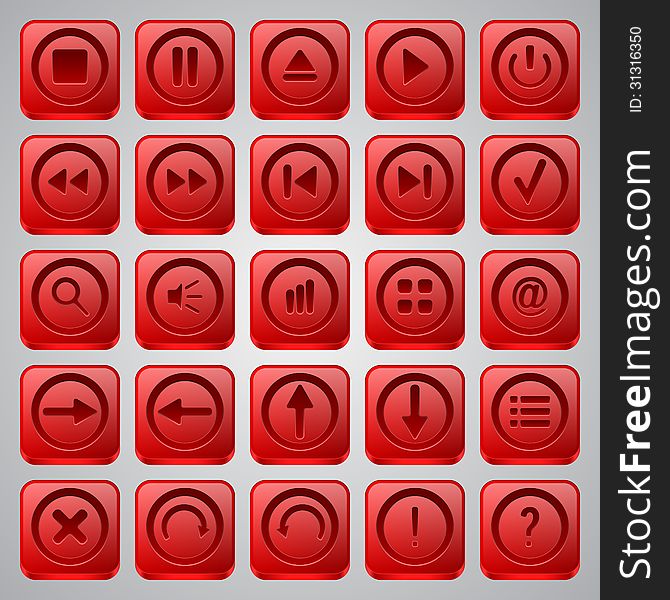 A set of red application vector icons. A set of red application vector icons