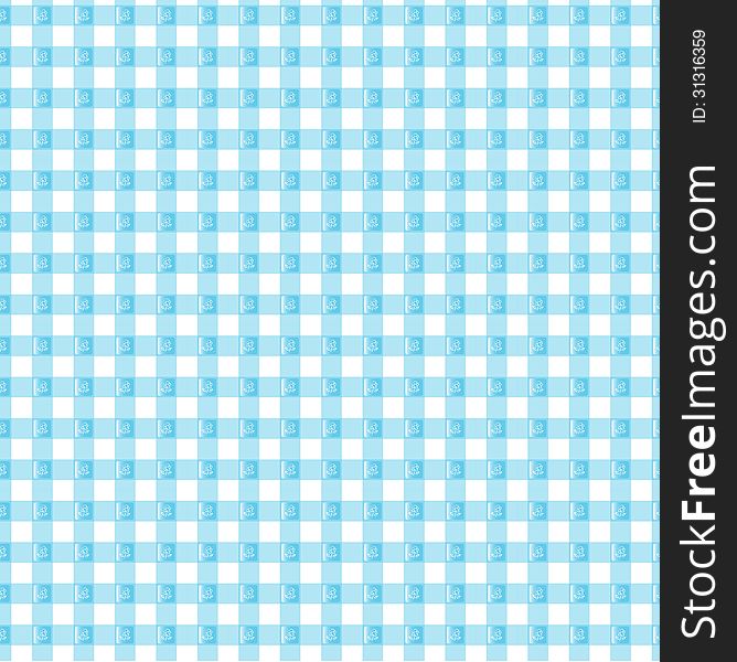 A blue gingham sample with a design
