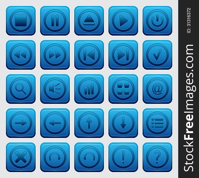 A set of blue application vector buttons. A set of blue application vector buttons