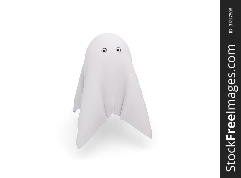 The render of the 3D model of mysteric cute ghost. The render of the 3D model of mysteric cute ghost