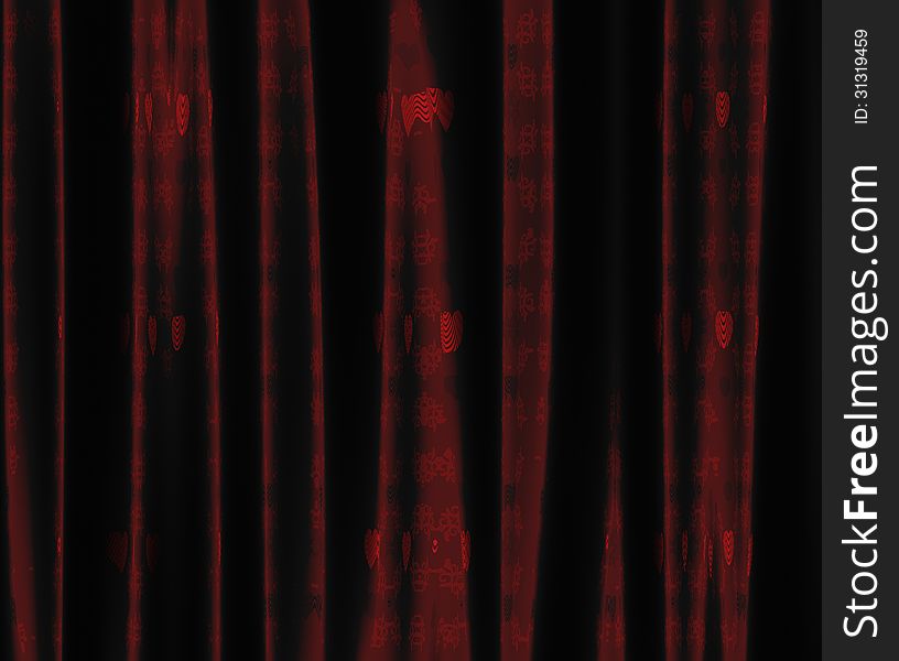 Red curtain with heart pattern