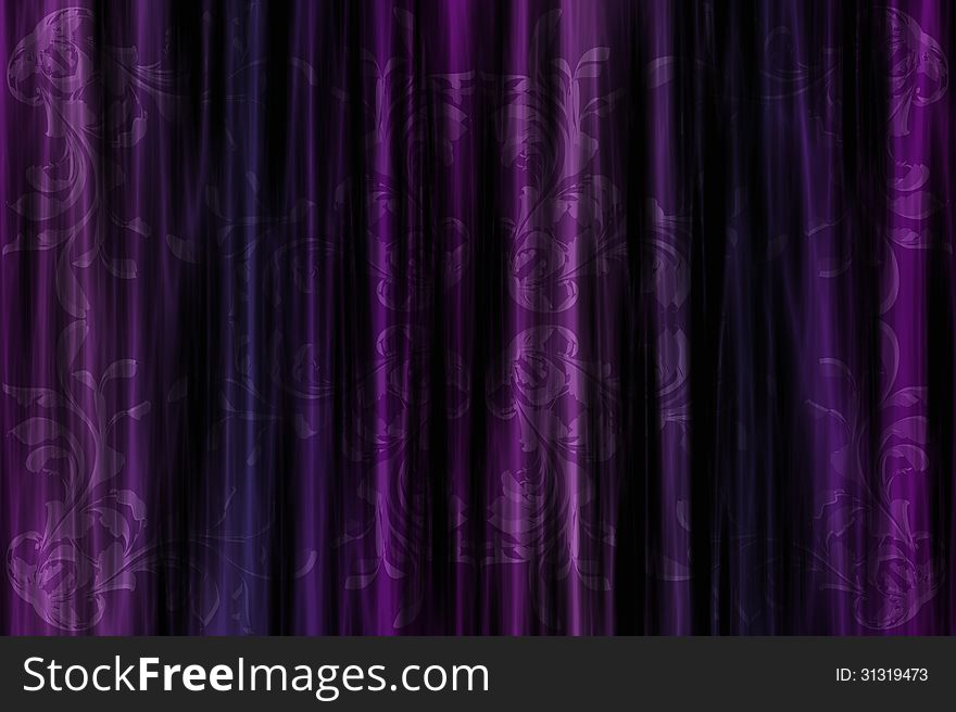Vintage violet satin curtains with pattern background. Vintage violet satin curtains with pattern background.