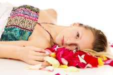 Portrait Of A Beautiful Girl With Rose Petals Stock Photo Portrait Of A Beautiful Girl With Rose Petals Stock Photo