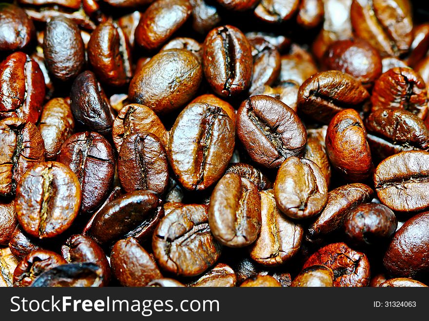 Closeup coffee beans nature background