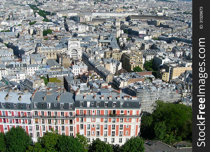 Aerial view of Paris from the Sacre Ceure cathedral