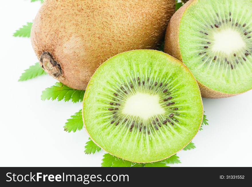 Closeup of kiwi fruit on white background