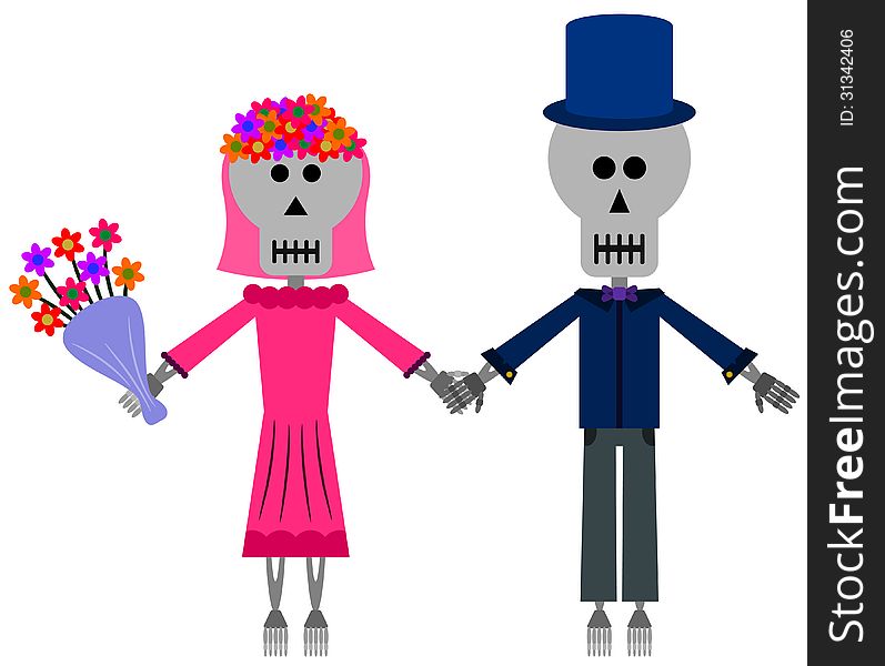 Illustration of two skeletons getting married. Illustration of two skeletons getting married