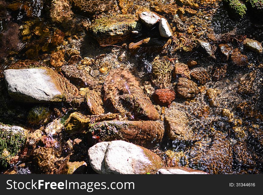 Background of river rocks, with light efects on the water. Background of river rocks, with light efects on the water.