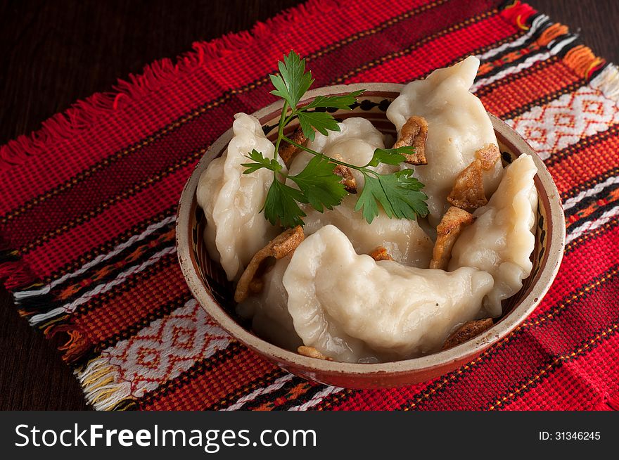 Dumplings. Ukrainian dish on table