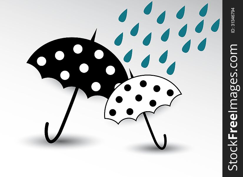 Cartoon umbrella with rain illustration
