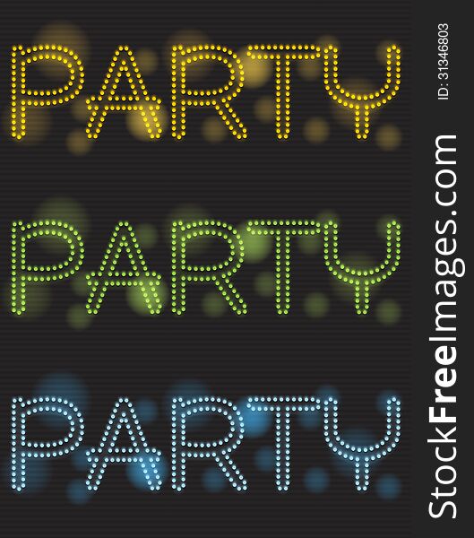Neon party shiny text design, illustration