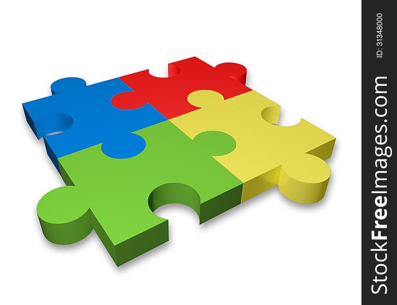 3d puzzle icon with four color puzzle pieces. 3d puzzle icon with four color puzzle pieces