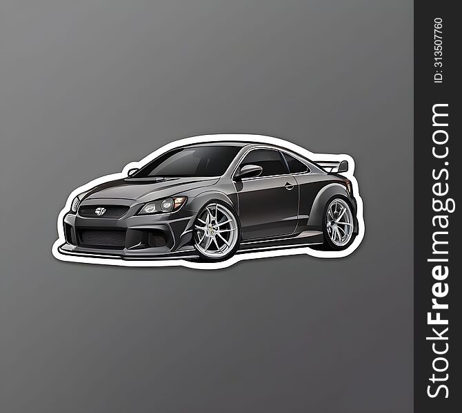 A sticker featuring a sleek, black sports car with a modern design. The car is depicted against a contrasting grey background, enhancing its dynamic appearance.