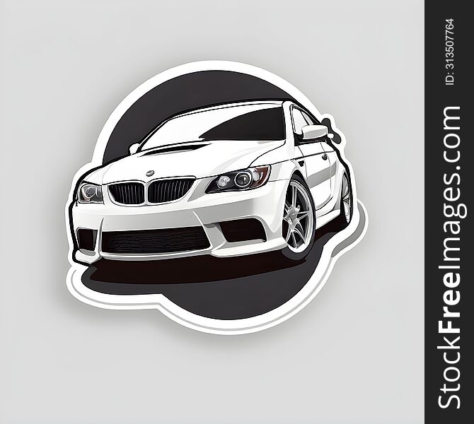 A Sticker Featuring A Stylized White Sports Car With Black And Grey Shading. The Car’s Sleek And Dynamic Design Is Highlighted Aga