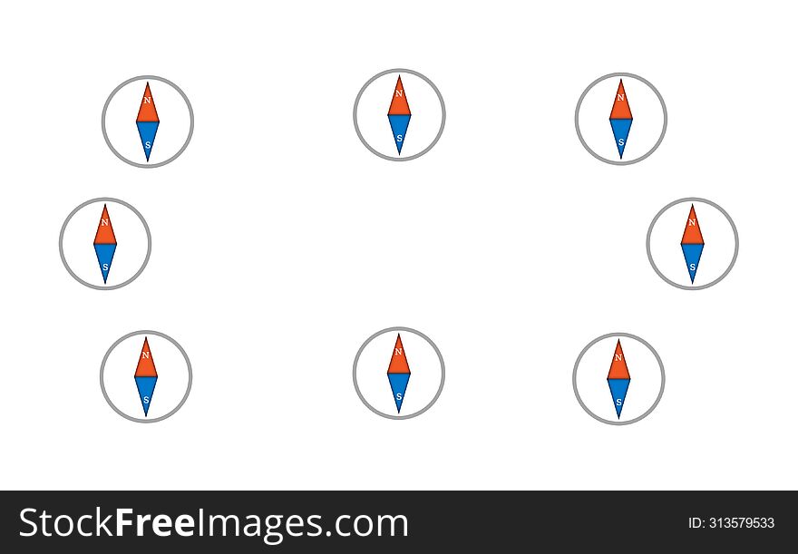 A drawing showing the positioning of a group of magnetic needles without the influence of the magnetic field. A drawing showing the positioning of a group of magnetic needles without the influence of the magnetic field