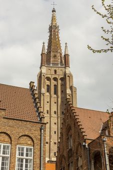 Bell Tower Of Our Lady Church In Brugge - Belgium. Royalty Free Stock Photo Bell Tower Of Our Lady Church In Brugge - Belgium. Royalty Free Stock Photo