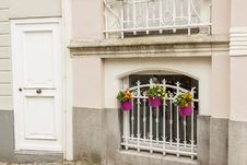Window With Bars And Three Plants. Brugge Old Town Royalty Free Stock Image Window With Bars And Three Plants. Brugge Old Town Royalty Free Stock Image
