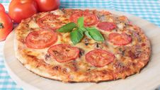 Tasty Vegetarian Pizza With Cheese, Tomatoes And Champignons Royalty Free Stock Photo