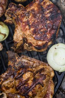 Meat Steak On Grill Stock Images