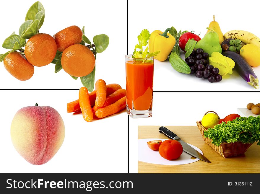 Healthy collage from fresh fruits and vegetables. Healthy collage from fresh fruits and vegetables