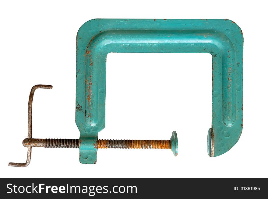 Metal clamp isolated on a white background. Horizontal position.