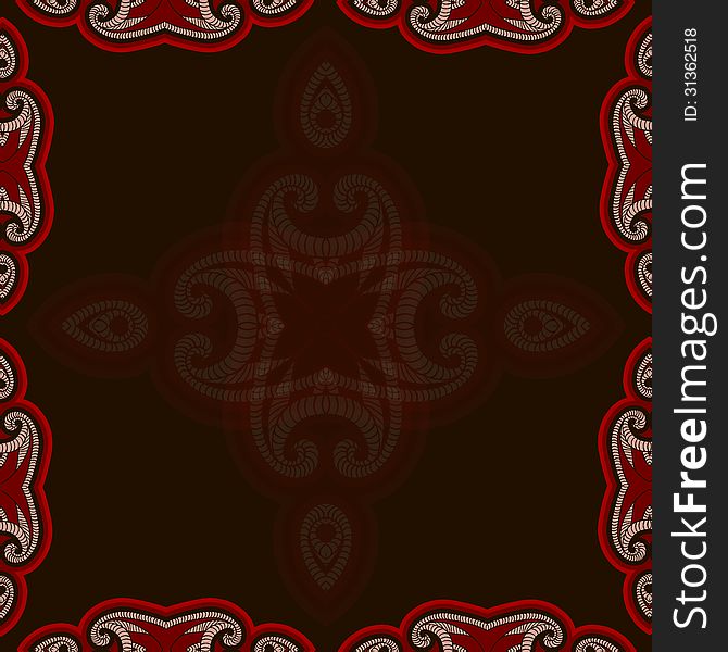 Patterned floor tile in oriental style. Seamless background in red and black colors.