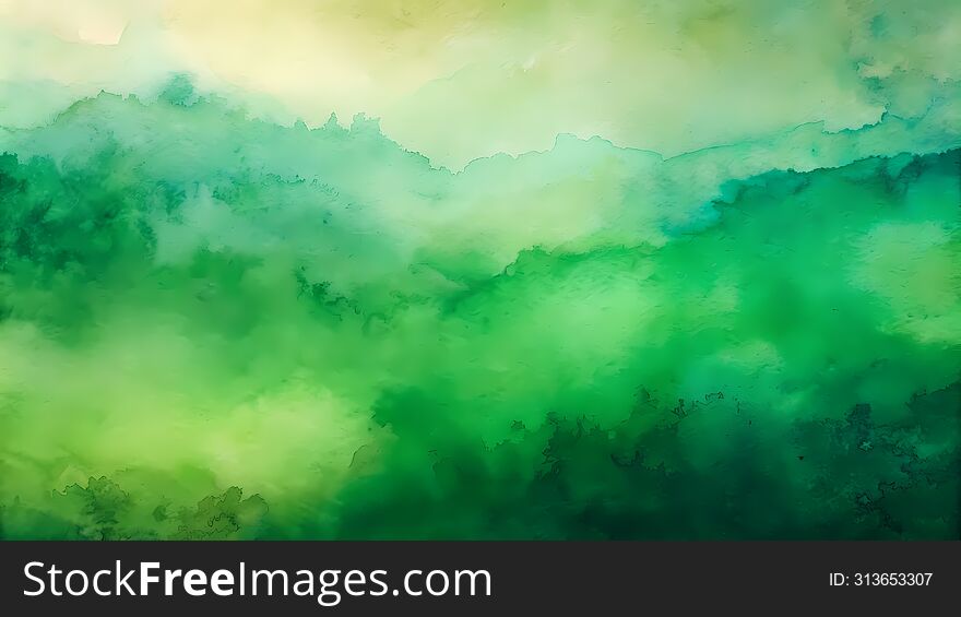 Immerse Yourself In The Tranquility Of This Tranquil Escape. A Gentle Gradient Of Green Washes Over The Watercolor Background, Evo