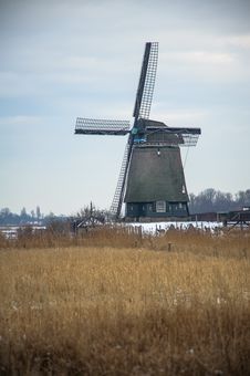 Twiske Windmill In Winter Time Stock Images