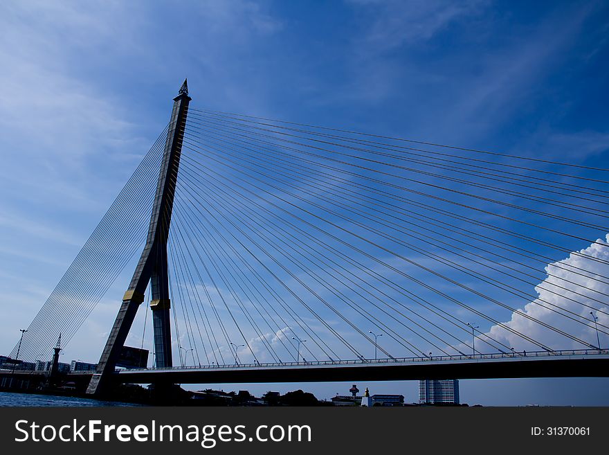 Bangkok,thailand Rama VIII Bridge , A bridge blue sky.