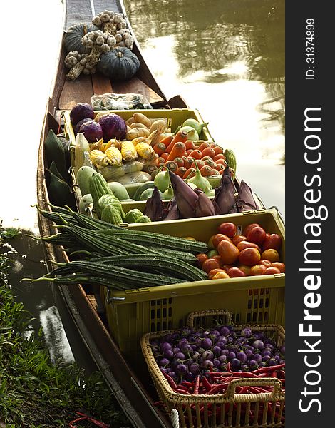 Boats selling fruit.