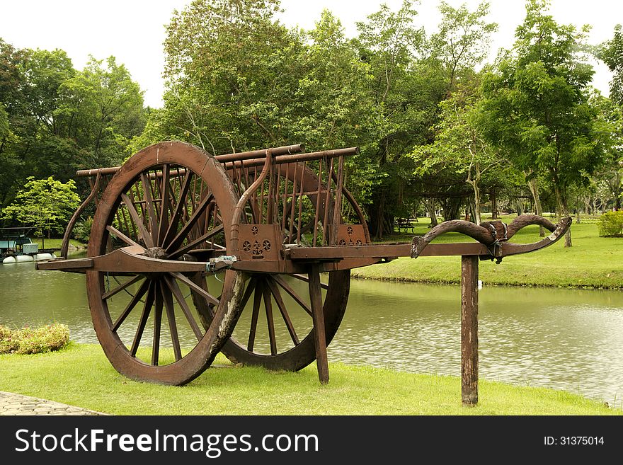 Park in Bangkok. Old wagon rockery. Antique rare. Park in Bangkok. Old wagon rockery. Antique rare.