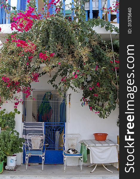 Typical Greek White And Blue House