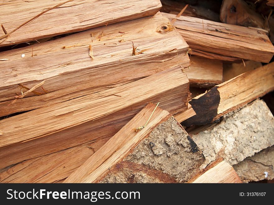 The stack of firewood showing its texture