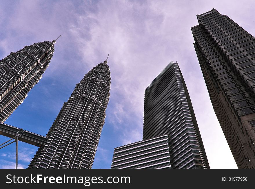 Modern architecture skyscrapers in a business district. Modern architecture skyscrapers in a business district.