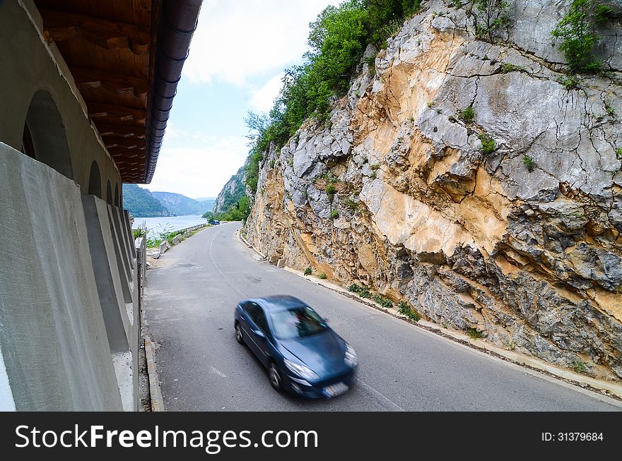 Blurred car on the road