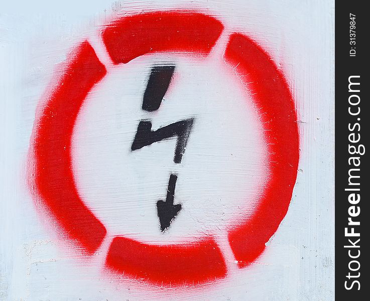 Electricity warning sign on white background