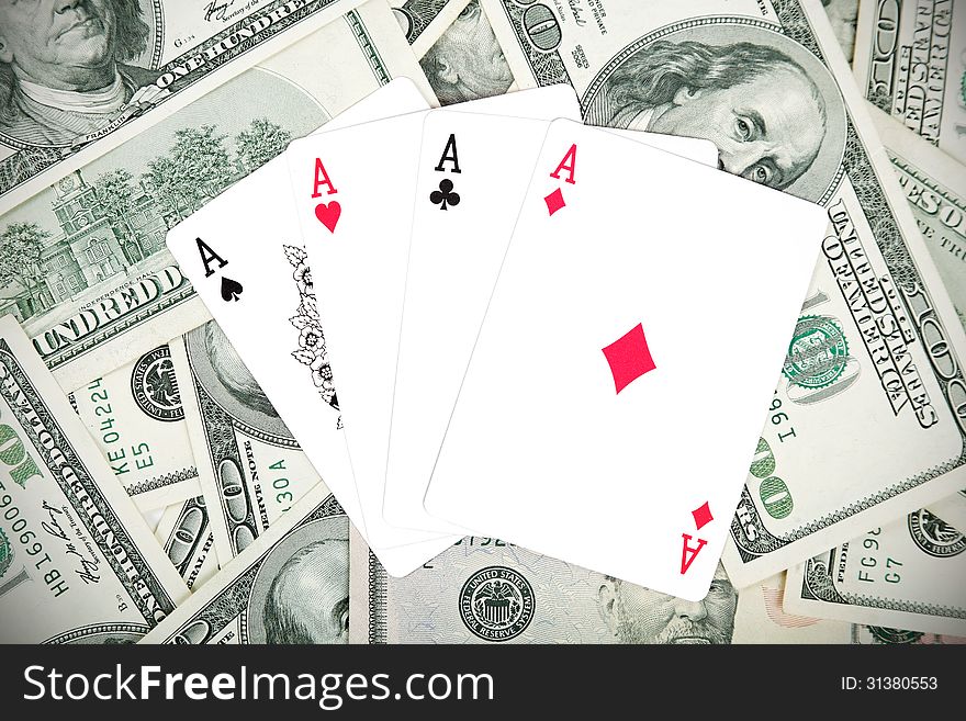Four aces gambling, money background. Four aces gambling, money background