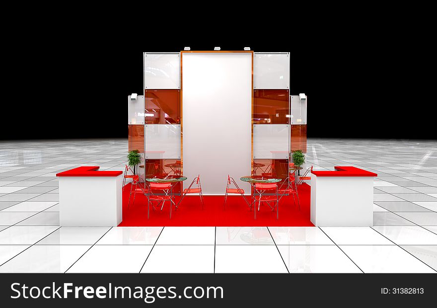 High resolution render of one modern exhibition stand