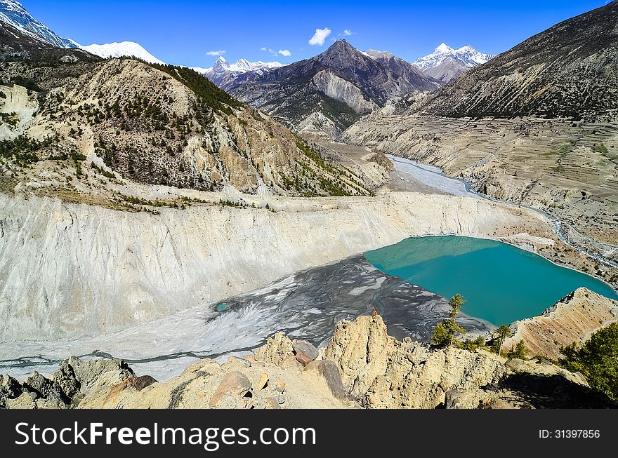 Himalayas mountain range and Gangapurna mountain lake, Nepal. Himalayas mountain range and Gangapurna mountain lake, Nepal