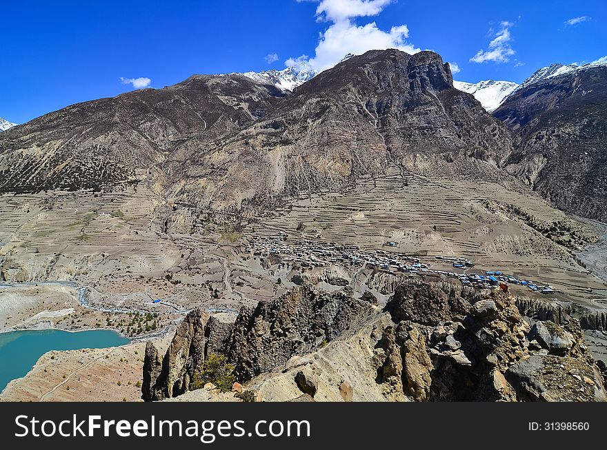 Himalayas mountain village on the hills