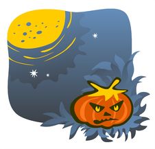 Gloomy Pumpkin And Moon Stock Photography