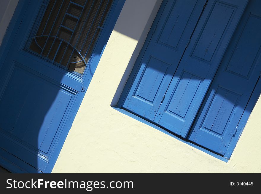 Typical greek colors at door and window