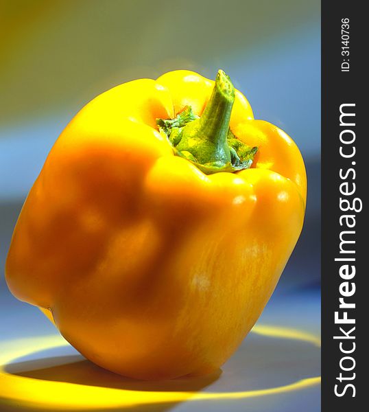 Yellow pepper on a blue background