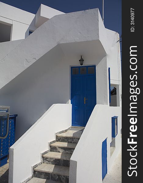 Cute typical greek house in blue white still