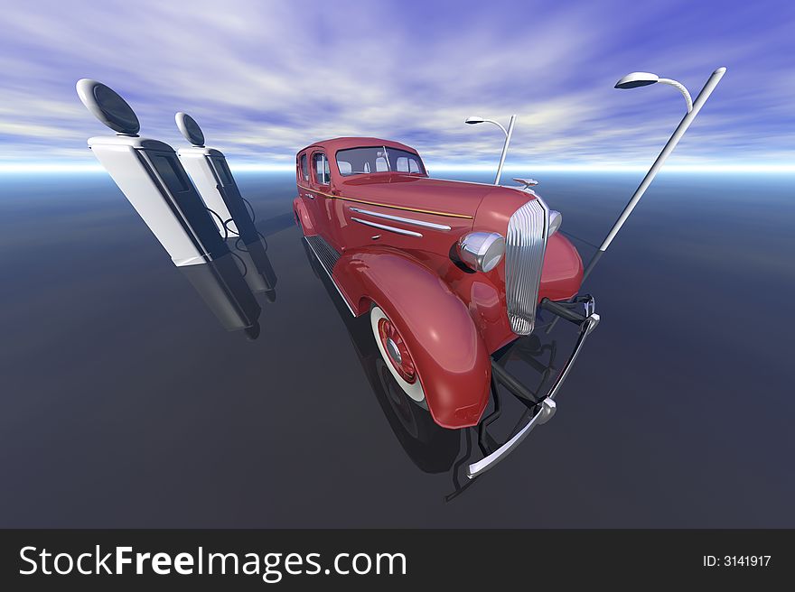 A 3 D render of a vintage car