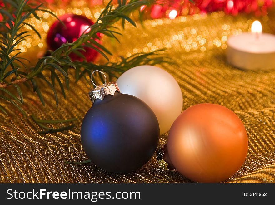 Baubles in a christmas setting. Baubles in a christmas setting