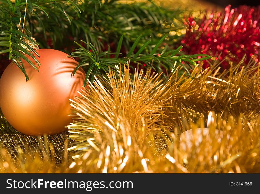 Christmas ornaments with pine branch. Christmas ornaments with pine branch