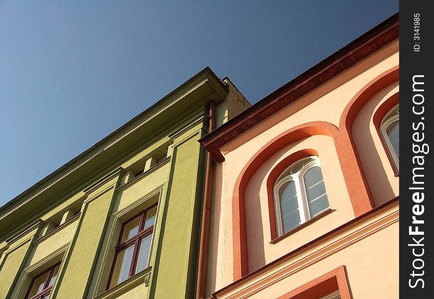Colour historic tenements in Poland
