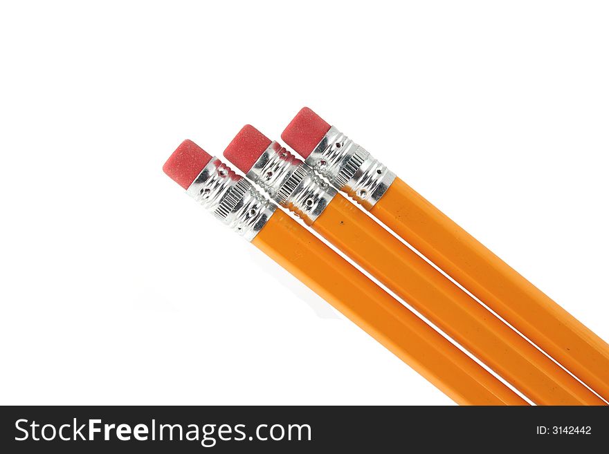 Three Yellow Pencils on a white background