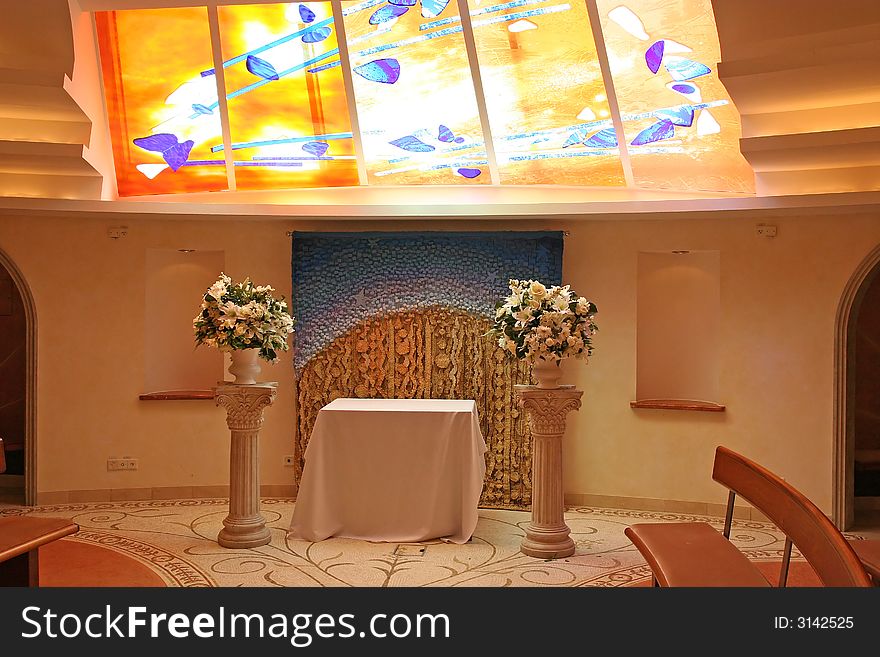 A small wedding chapel on a cruise ship. A small wedding chapel on a cruise ship